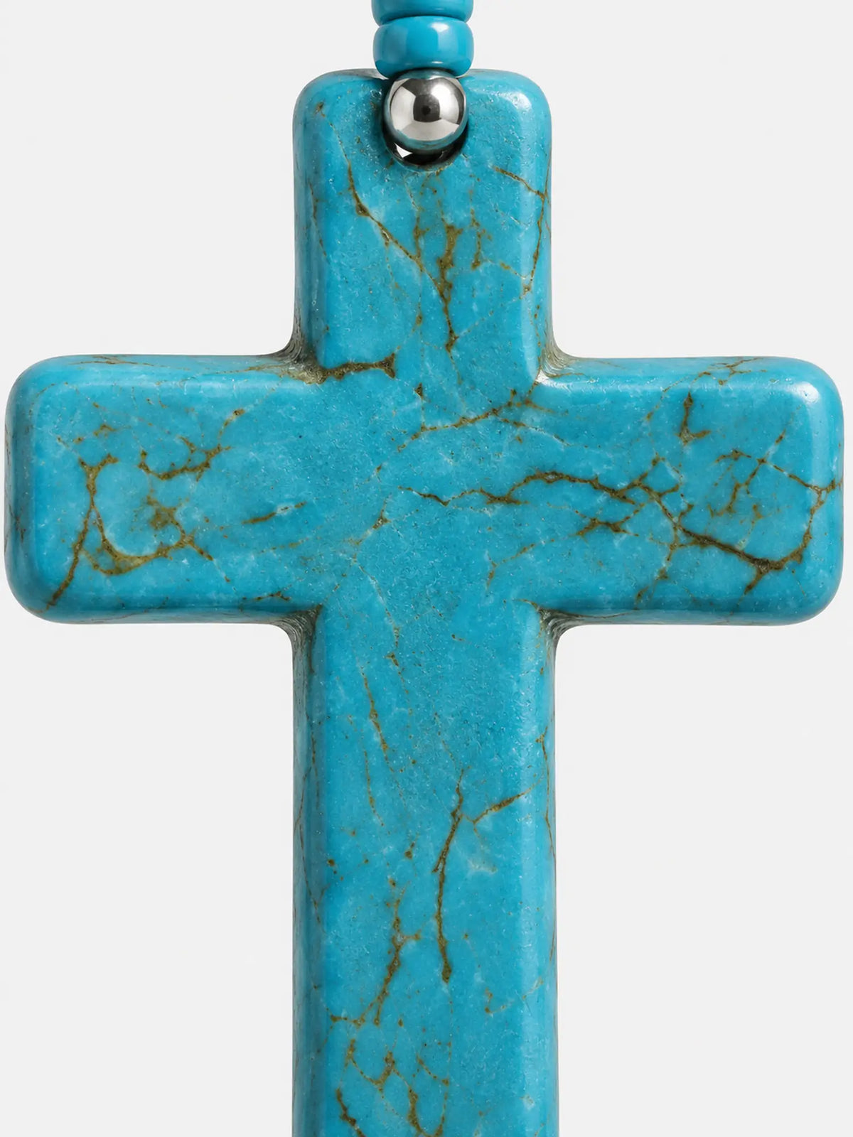 Grand collier avec croix turquoise – Pendentif long perlé