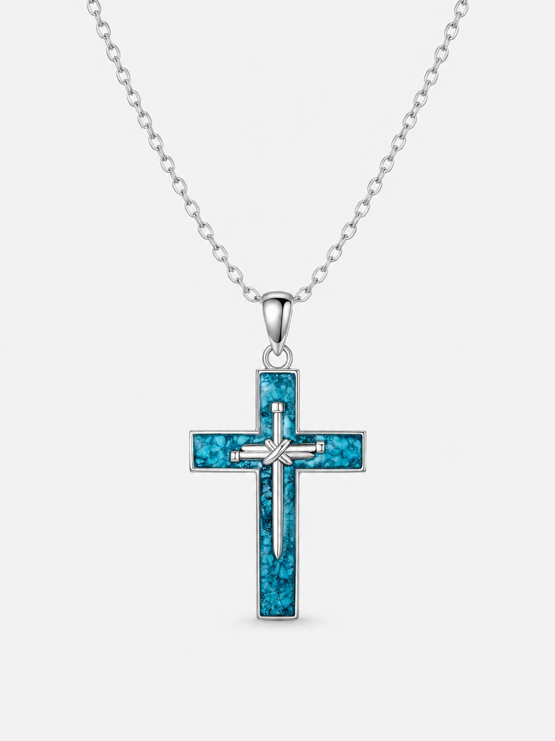 Turquoise Inlay Cross Pendant Necklace