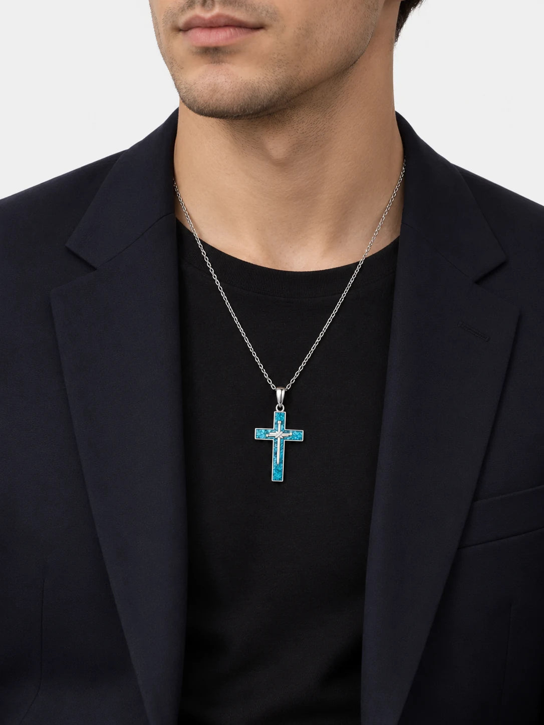 Turquoise Inlay Cross Pendant Necklace