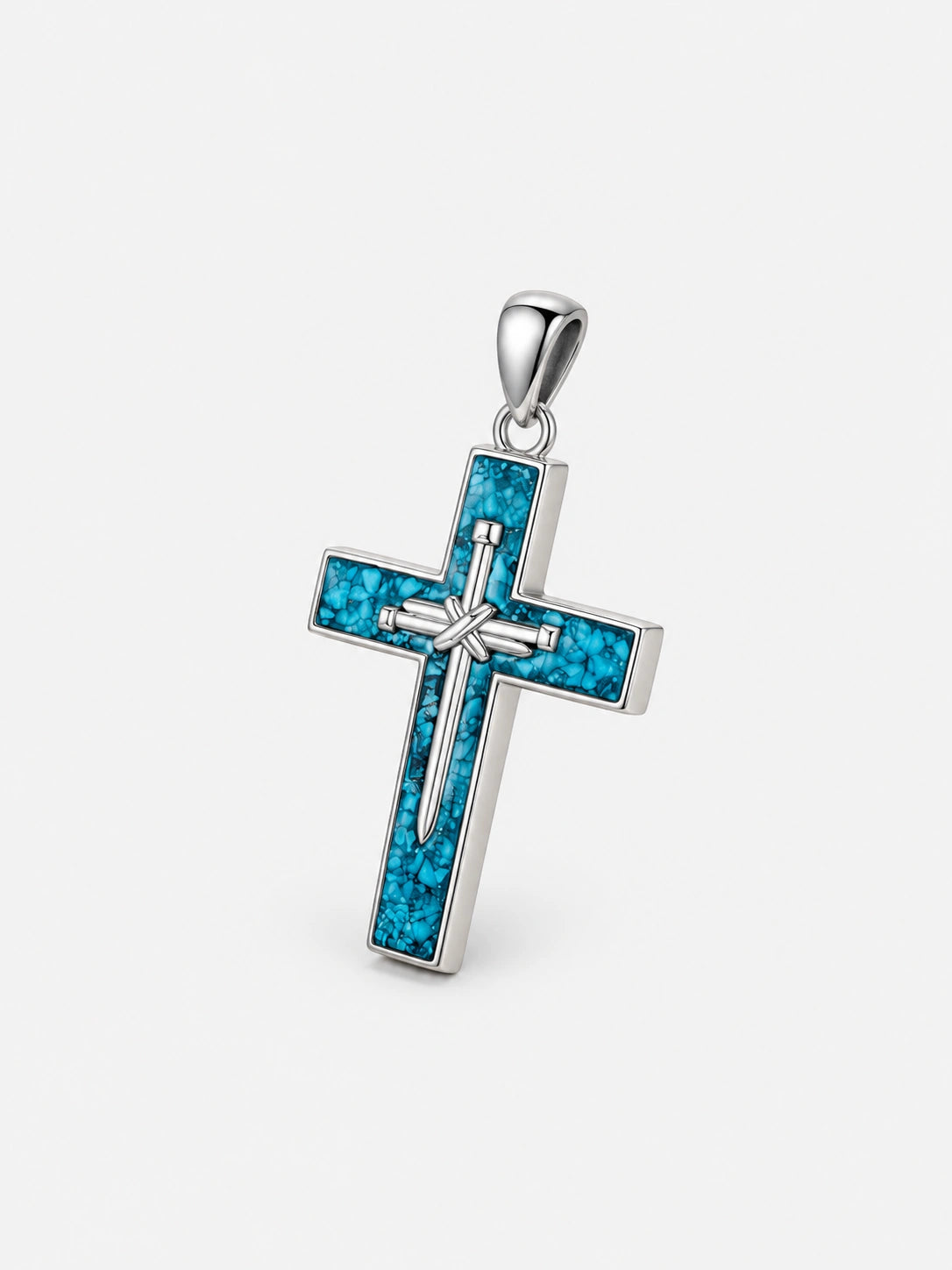 Turquoise Inlay Cross Pendant Necklace