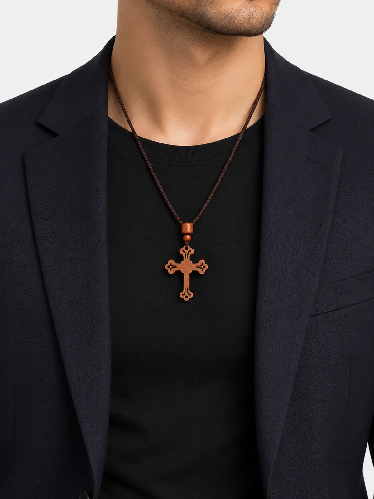 Handmade Carved Wooden Cross Necklace