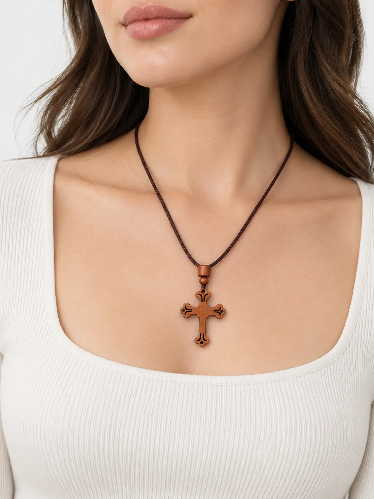 Handmade Carved Wooden Cross Necklace