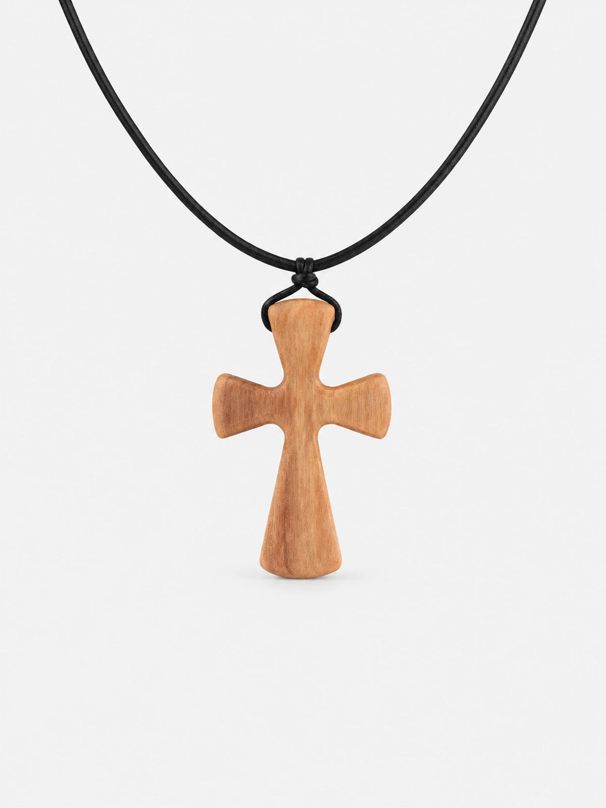 Olive Wood Cross Necklace with Adjustable Black Cord